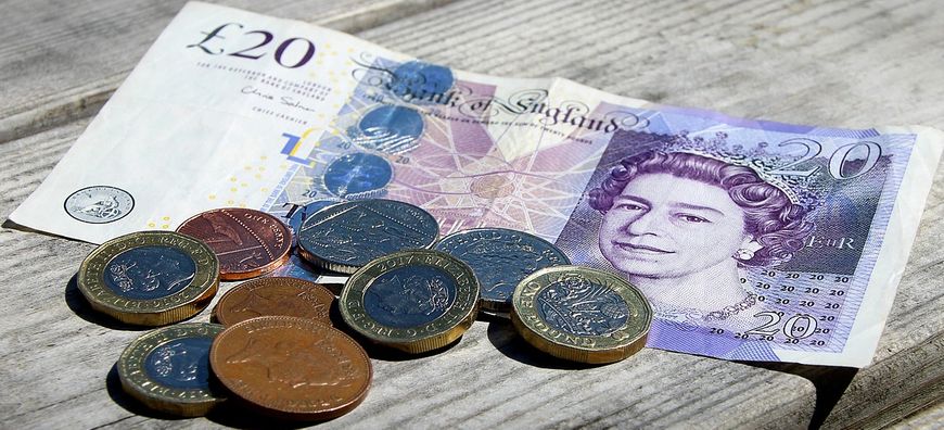 English currency on a table