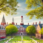 DALL·E 2025-03-19 12.32.16 - A scenic view of Harvard University’s campus with students walking or studying on the lush green lawns. The background should include the iconic Harva